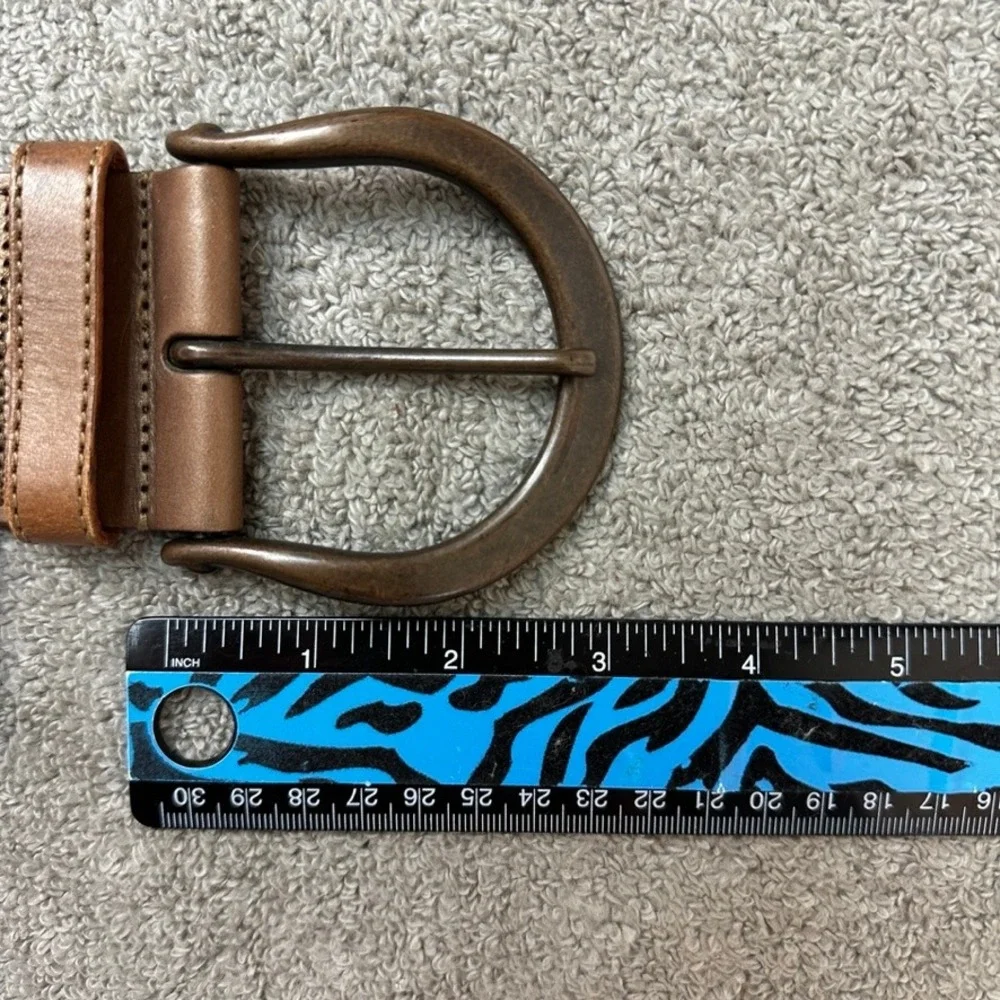 Linea Pelle Collection Brown Braided Leather Belt Handmade Bronze Buckle LP06010